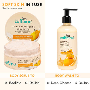 mCaffeine Pumpkin Spice Cleanse & Detan Duo for Glowing Skin| Mildly Cleanses, Exfoliates, Detans|Pumpkin Body Wash - 300ml & Pumpkin Body Scrub - 175 g | Sweet & Spicy Pumpkin Aroma for Men & Women